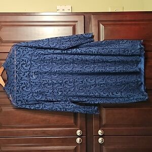 Isaac Mizrahi blue green Floral long Sleeve Sheath Dress high neck Sz 1X